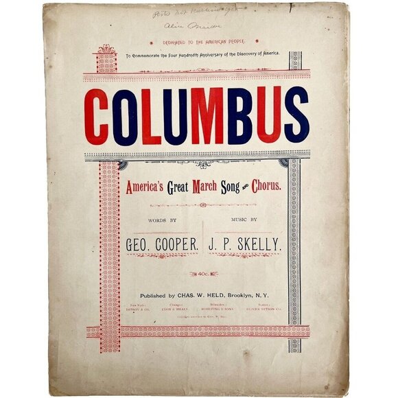 Columbus March 1892 Sheet Music Victorian 400th American Disc Anniversary DWHH3 - Picture 2 of 2